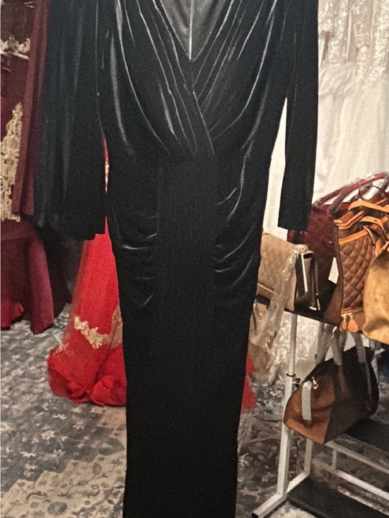 No Boundaries Dresses & Skirts - No Boundaries Black Velvet Long-Sleeve Draped Gown